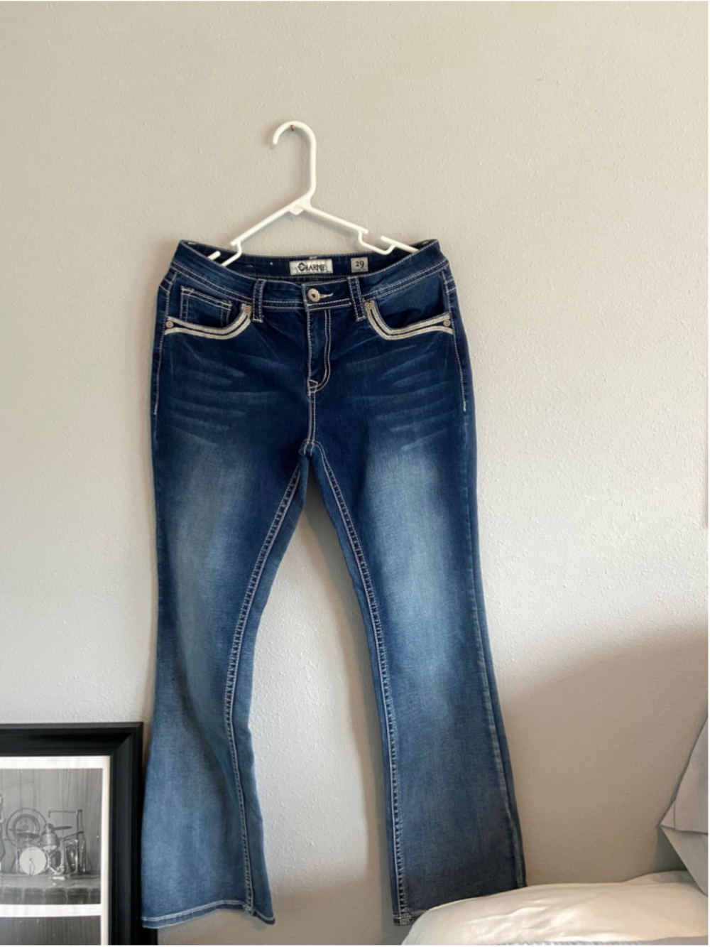 Charme embellished flare jeans, size 29, super stretchy
